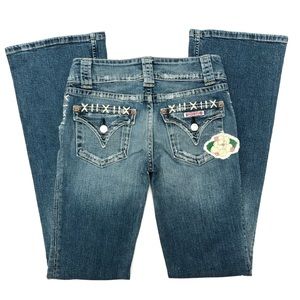 Hudson bootcut floral patches denim blue jeans